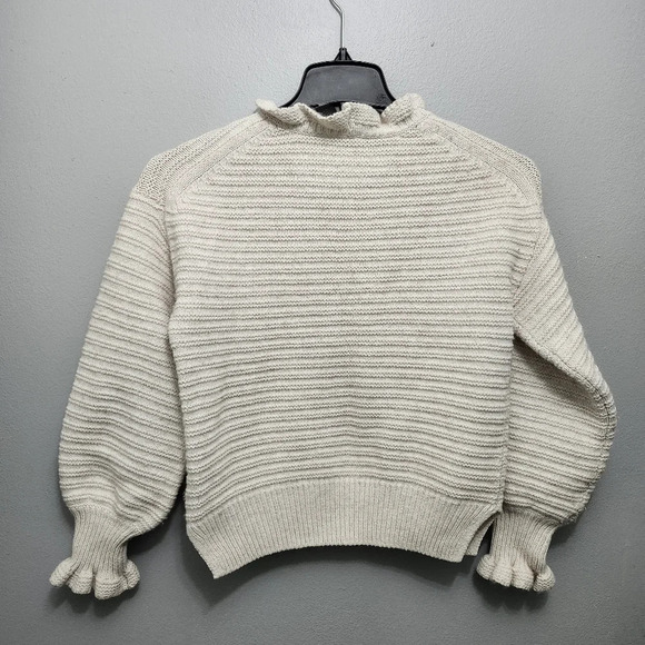 Madewell Women's ruffle neck pullover sweater merino wool blend size S … - Picture 6 of 8